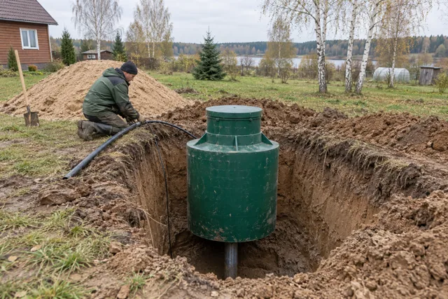 Кессон над обсадной трубой скважины в котловане